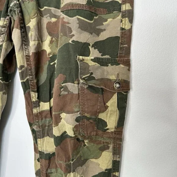 Anthropologie Camo Cargo Pants Size 29 Cotton Linen Blend Green Brown - Picture 3 of 13